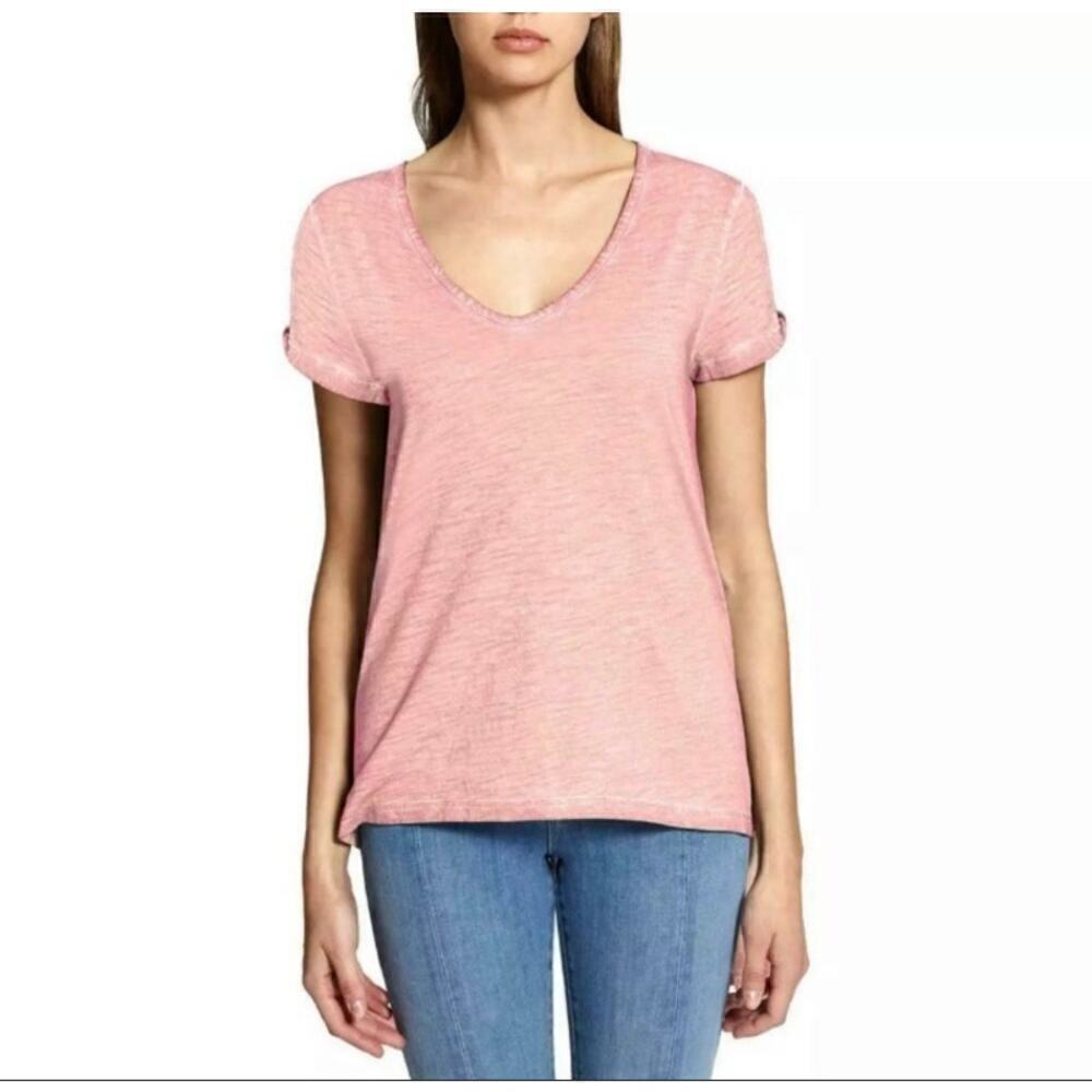 SANCTUARY Twist Sleeve V-Neck Short Sleeve T-Shirt